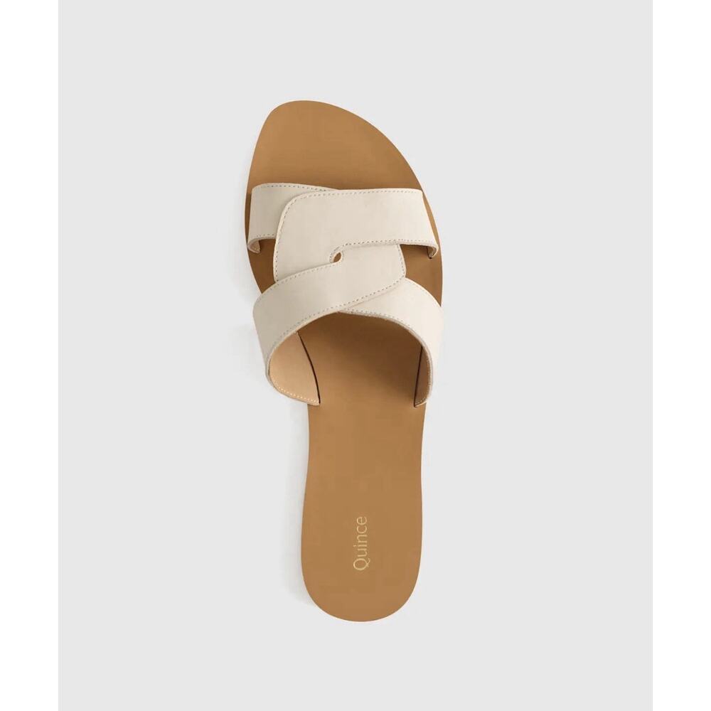 New Quince Sz 10 Italian Leather Cutout Slide Sandal Flats Ivory Bone - Picture 2 of 8